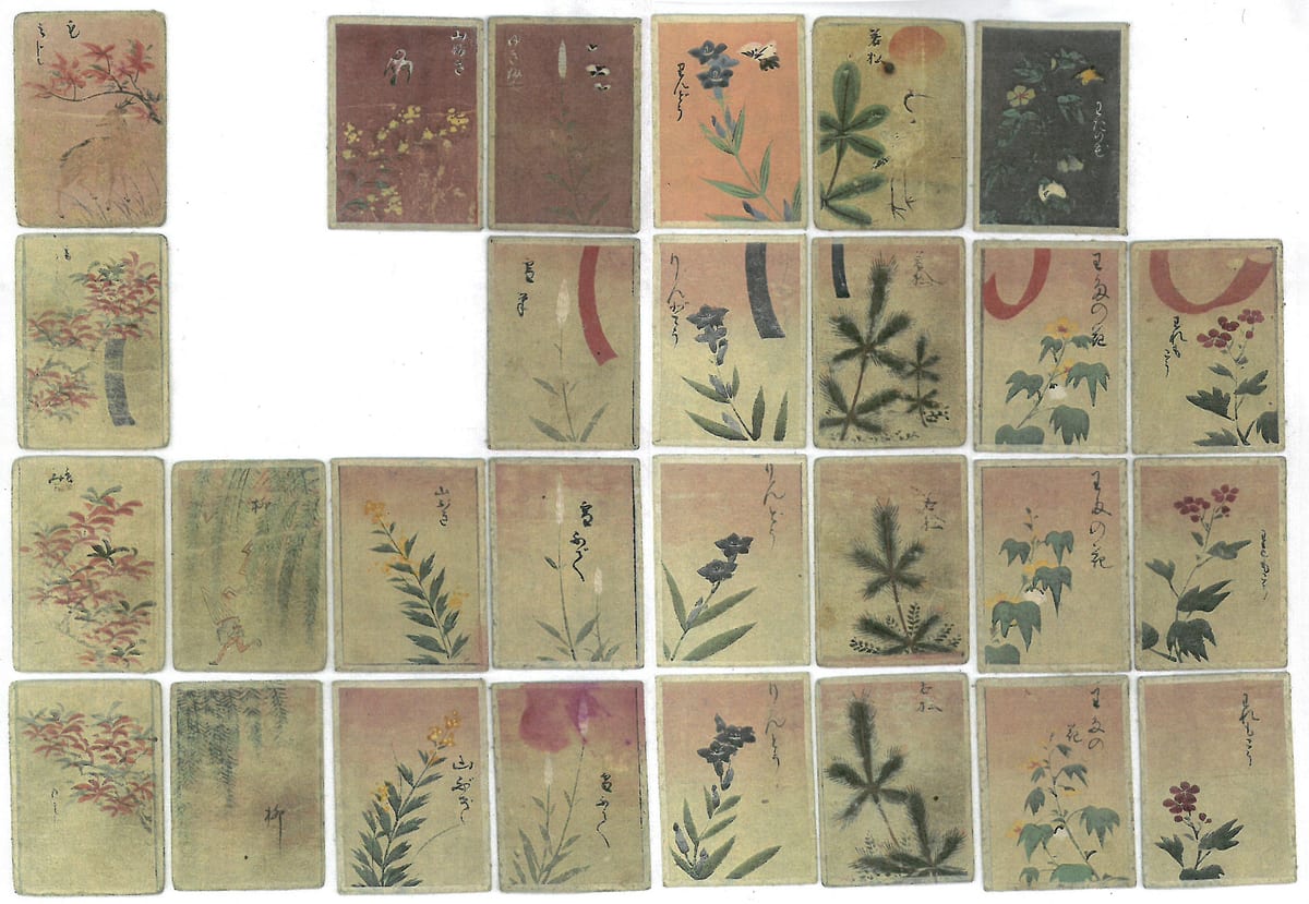 Flower-matching cards attributed to Tosa Mitsunari, painted by 1705