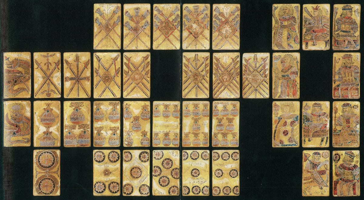 Tenshō karuta, woodblock-printed and hand-coloured, about 1688–1704